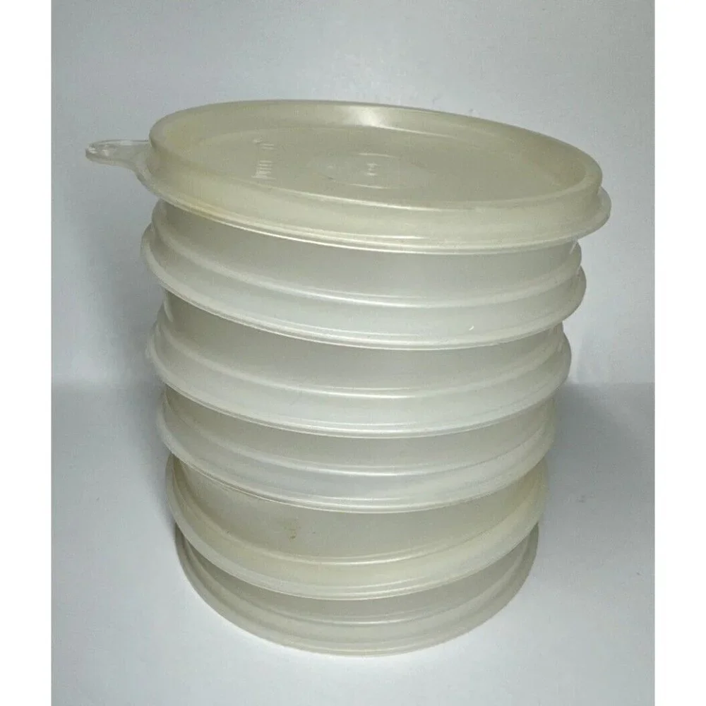 Tupperware Clear Hamburger Keepers & Lid Set Vintage 6 Pieces Replacement 4 inch